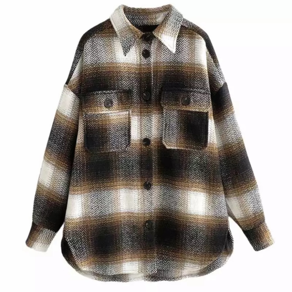 Fall Plaid Flannel Oversized Shacket Shirt Jacket - Picture 7 of 12